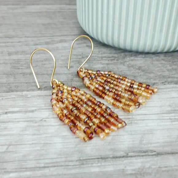 BOGO EARRINGS Small Gold Beaded Fringe Dangle Earrings, 2" - Picture 5 of 5